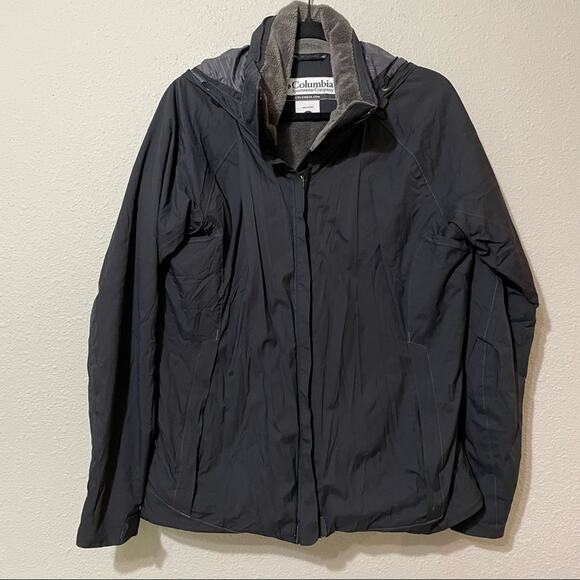 Columbia Black Fleece Lined Omni Tech Hooded Jacket Coat Womens L Fall Warm - Picture 1 of 16